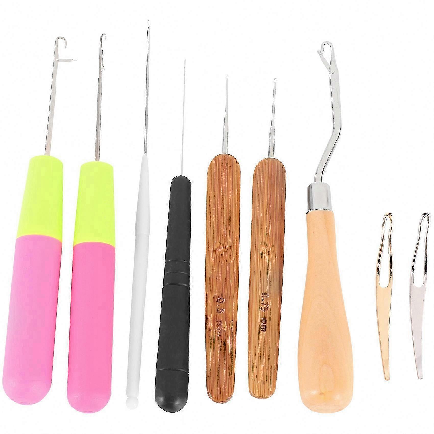 9 Pieces Bent Latch Hook Locking Tool Set with Crochet Needles