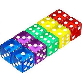 10 Pcs Dice, Mulitcolor 6 Sided Dice Set, 16mm Acrylic Dices Set, Clear Square-Corner Dice For Birthday Party, Bar, Stacking, Board Games, Math Game P