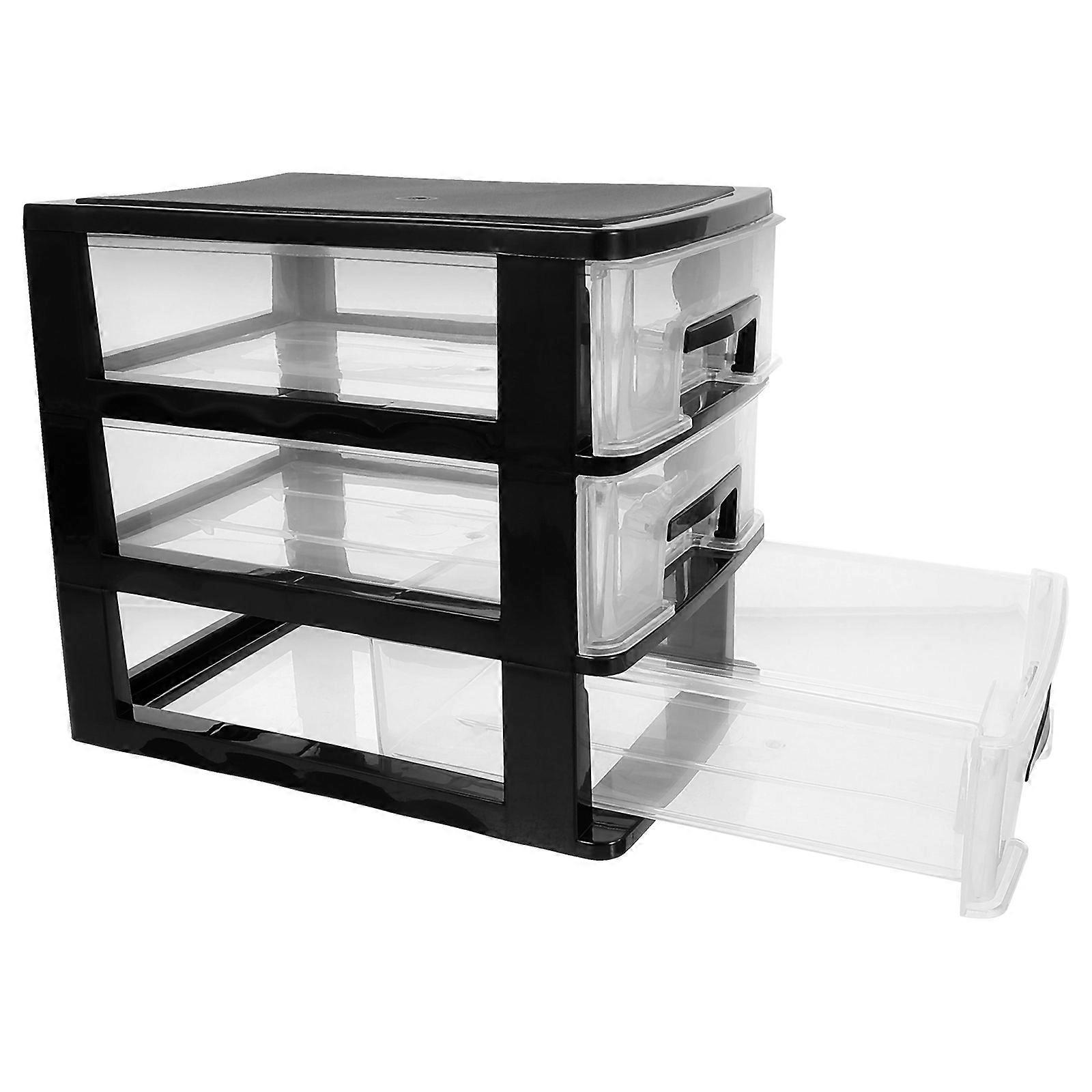 Plastic Drawer Type Closet for Storage Use Black Three-Layer Storage Organizer