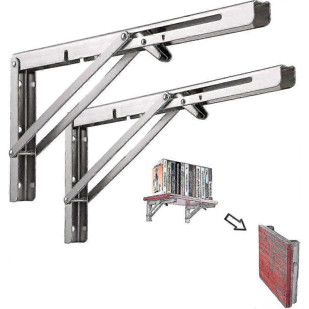 2 Pcs Stainless Steel Folding Shelf Brackets, Wall Mounted Space Saving
