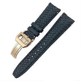 22mm Blue Leather Watch Band for IWC Portugieser IW3777, Woven Cowhide Strap with Blue Rose Finish