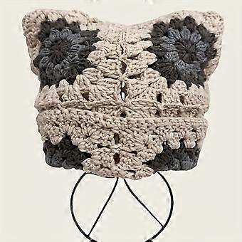 Handmade Crochet Cat Ear Hat, Cute Face-Framing Knitted Winter Beanie for Women and Girls, Soft Warm Yarn