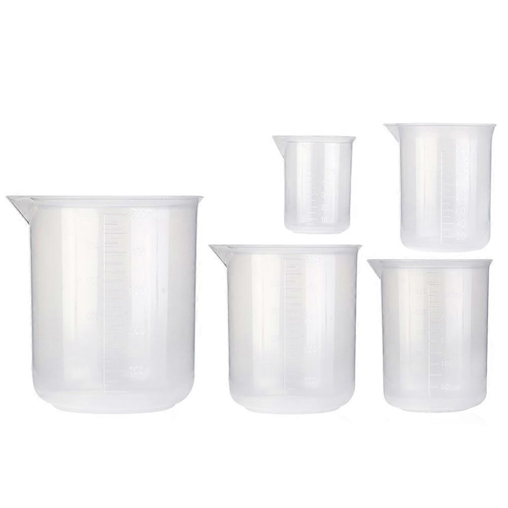 Plastic Beaker Cup for Measuring Liquid 5Pcs Transparent Scale Cups Set