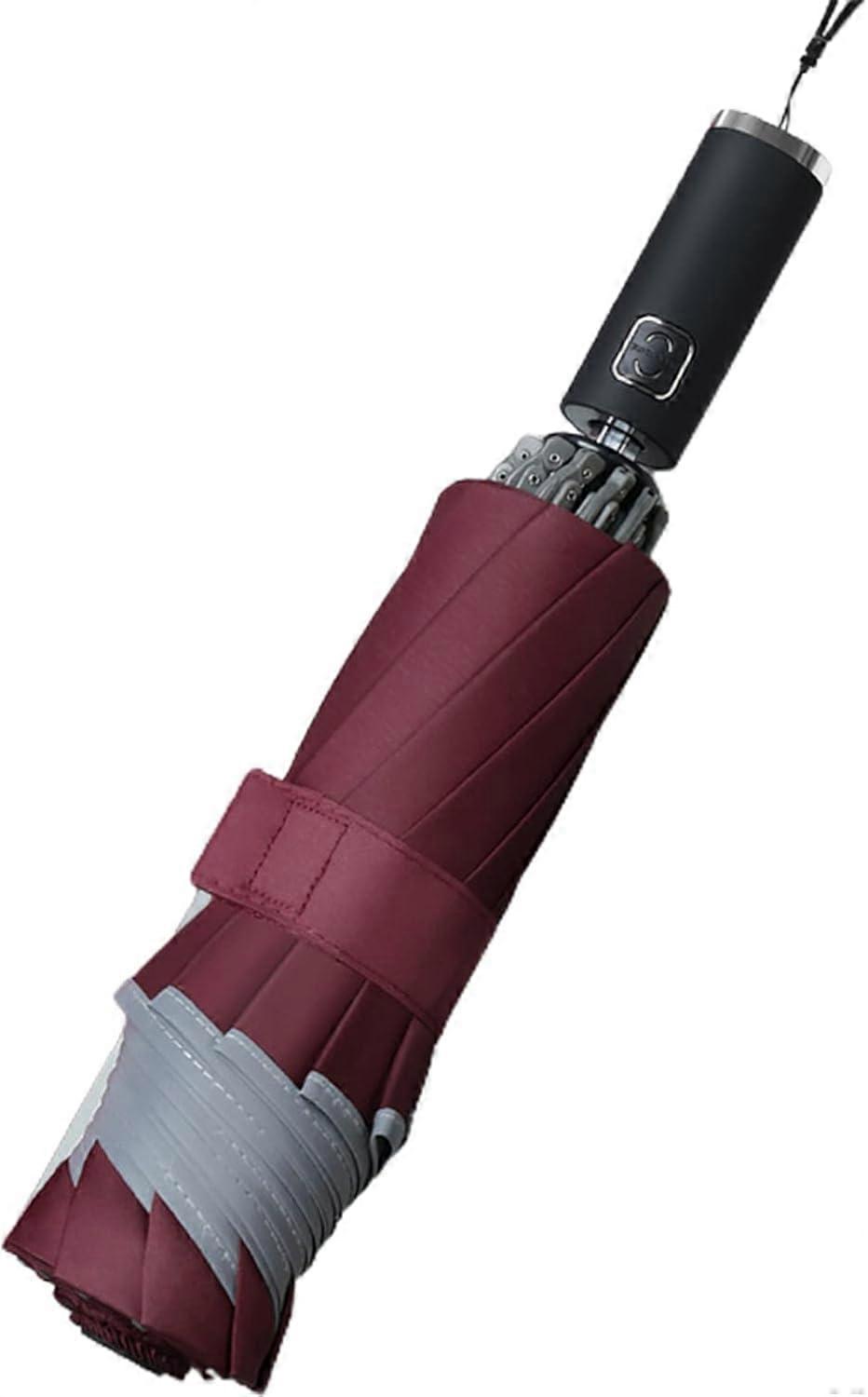 Compact Travel Umbrella Automatic Open Close Windproof Reverse Folding UPF 50+ Sun Protection Red