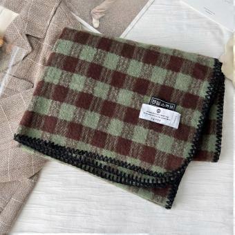 Bufanda retro de cuadros verdes para mujer, nueva colección de invierno, versión coreana, ideal para estudiantes, chal de doble uso, bufanda rosa.