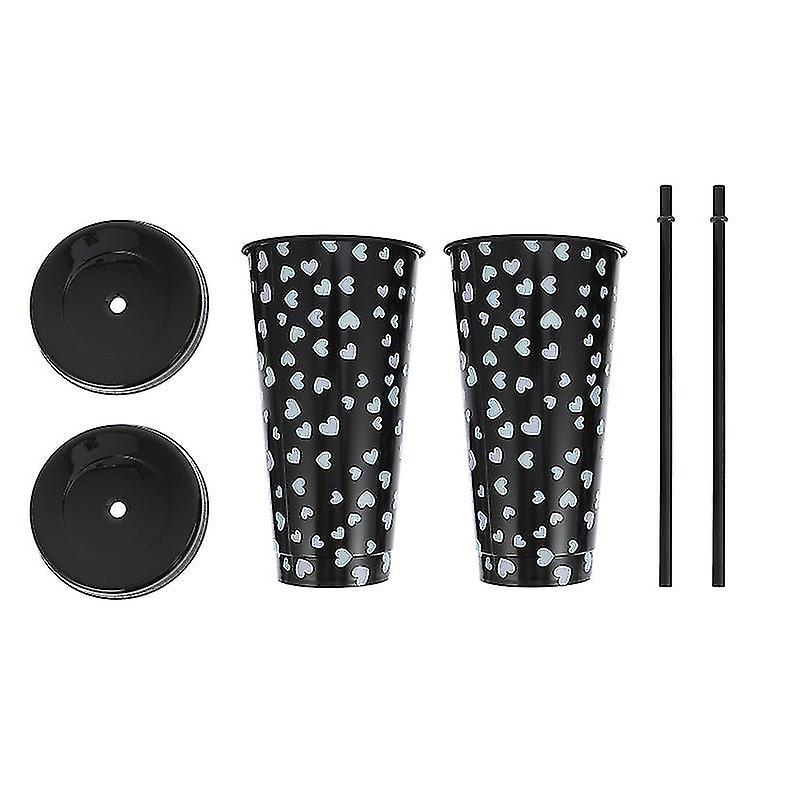 18X10cmブラックタンブラー2個色変更カッププラスチックシッピーカップふた付き冷水ストローカップ