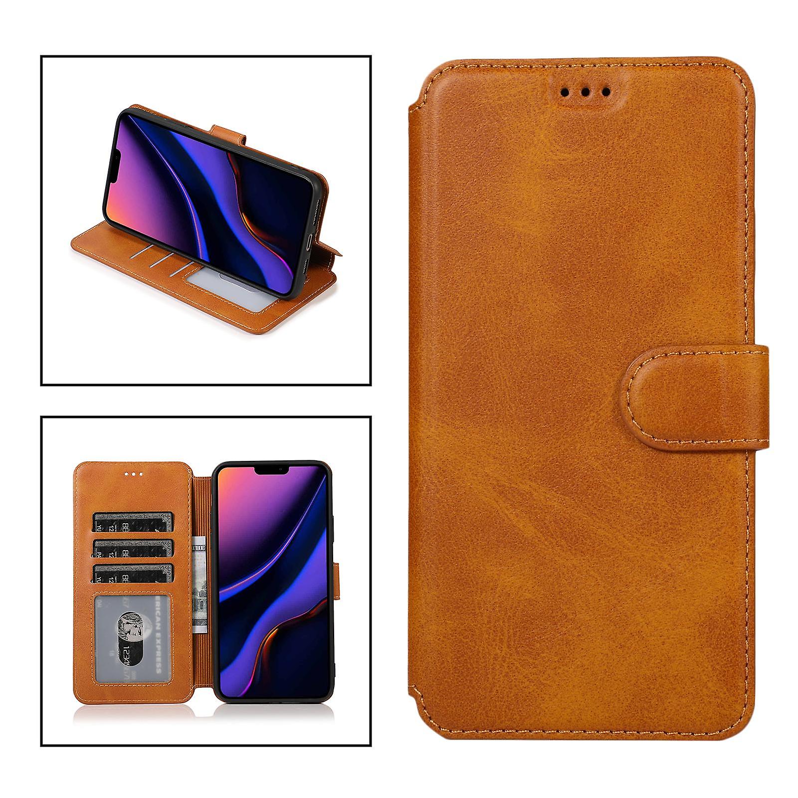 Card Holder Wallet Case Soft Leather Flip Cover Shell for iPhone Brown 03