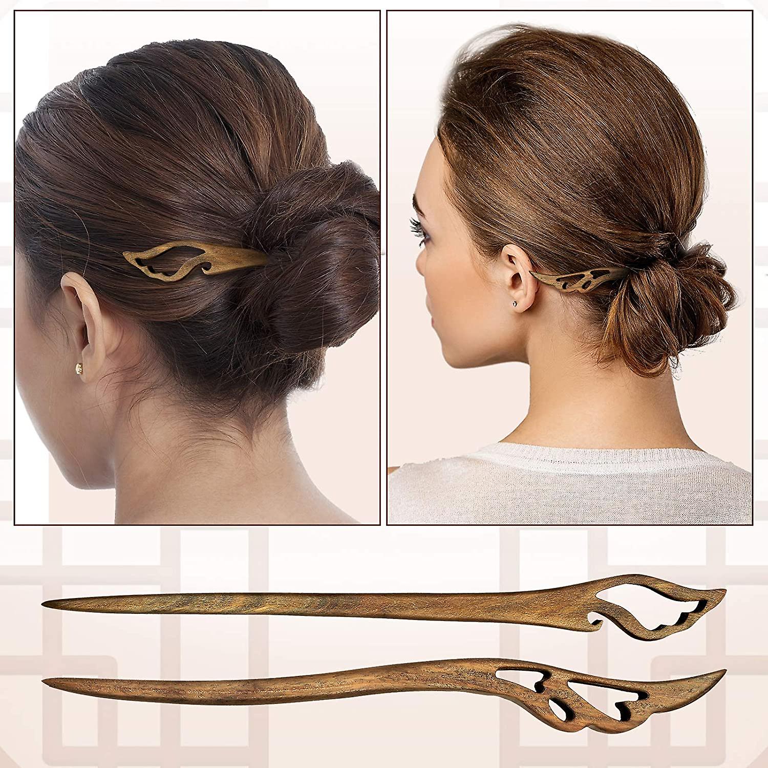 Pic à Cheveux En Bois Double, Fourche à Chignon Japonaise, Bijou Pour Femme, Marron