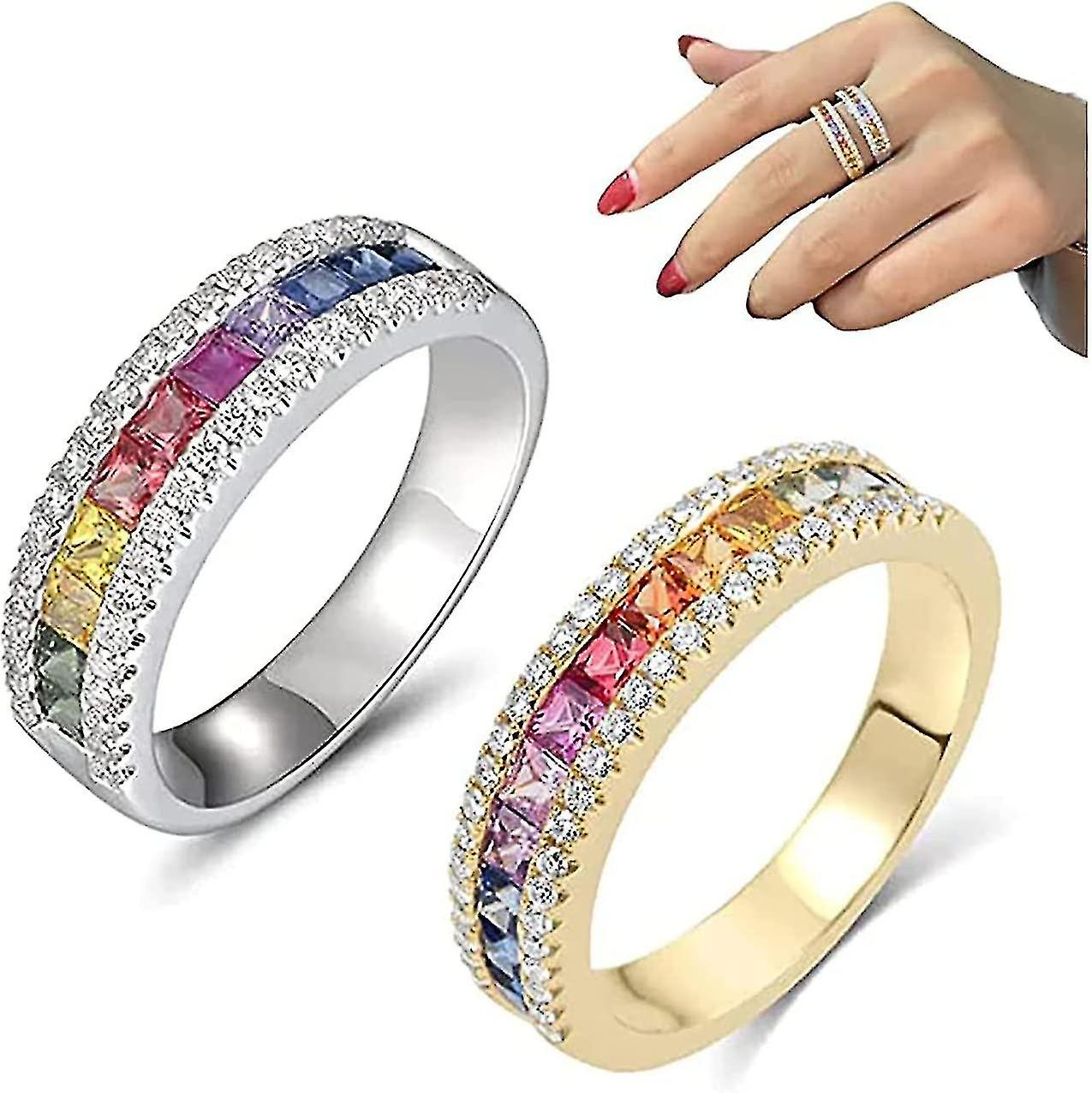 Rainbow Tourmaline Spinni-ring,crystal Quartz Ring,eternity Rainbow Ring,open Rainbow Cubic Zirconia Ring A