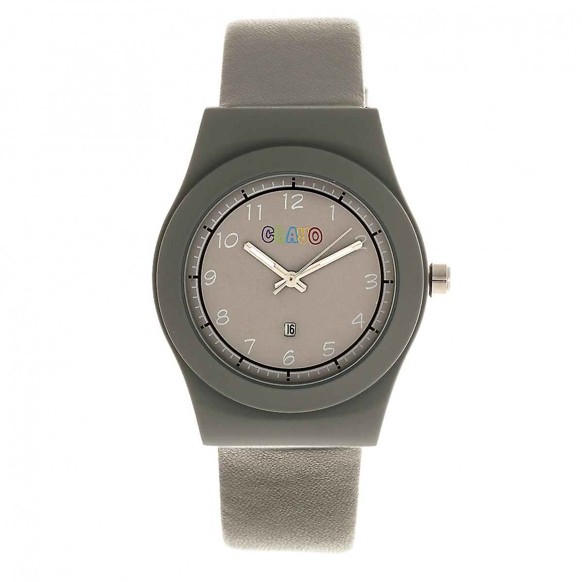 Crayo Dazzle Leather-Band Watch w/Date - Grey