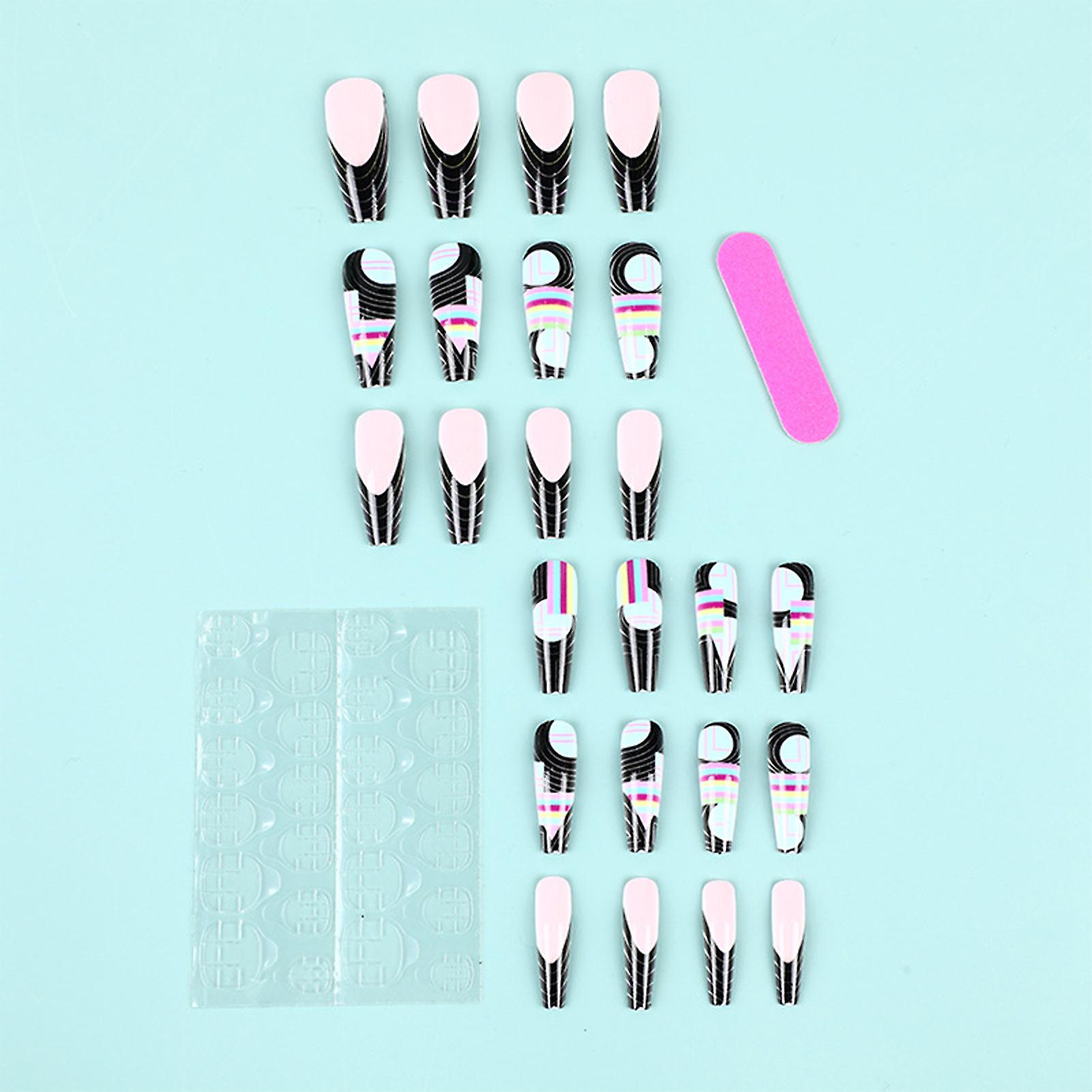 Färgglad lång fyrkantig press på naglar com