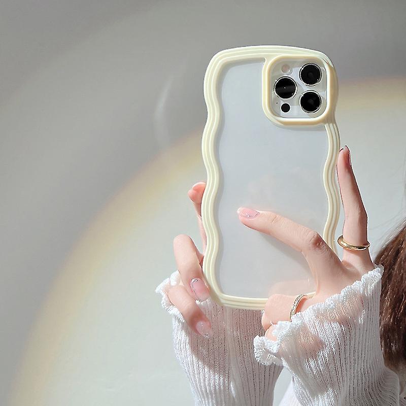 Compatible With Iphone 13 Clear Case,cute Solid Color Curly Wave Frame Transparent Soft Silicone Anti-scratch Shockproof Protective Slim Case For Wome