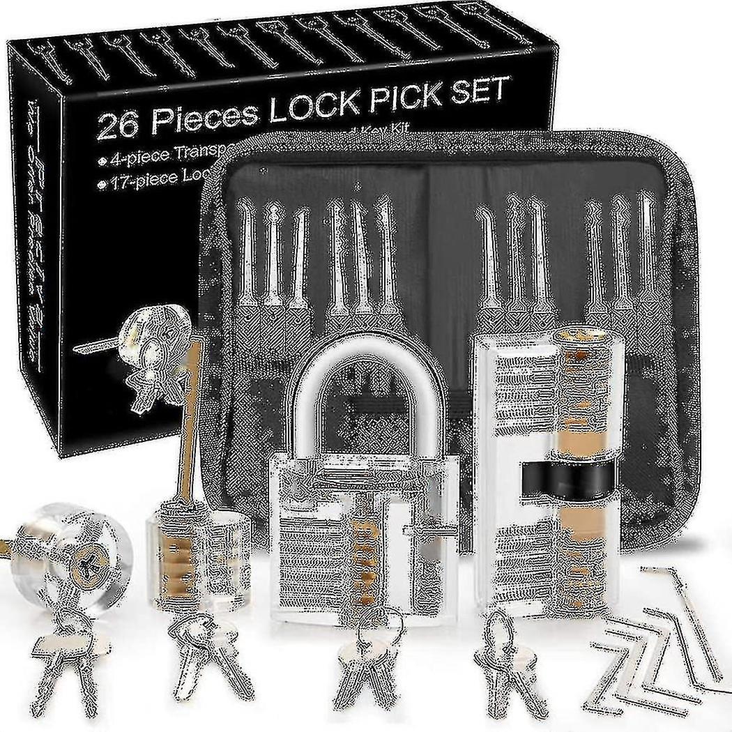 Lock Picking Kit, 25-Piece Lock Picking Kit, Practice Tools With Clear Locks Size 3