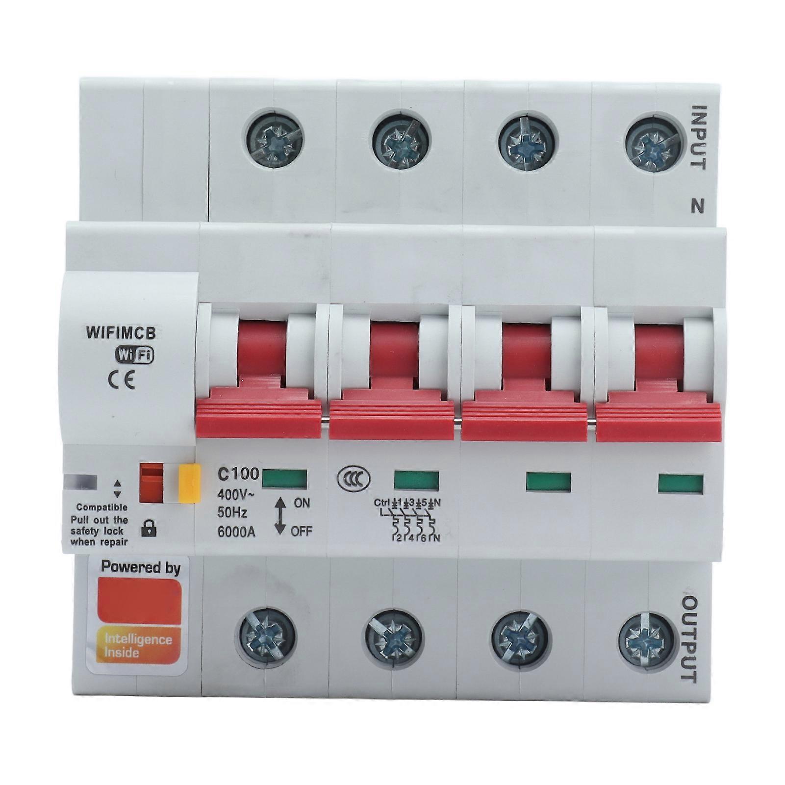 Ouitble Circuit Breaker Switch Circuit Breaker Smart WiFi Bluetooth 4P Remote Switch AC 400V with Safety Lock for Home 100A