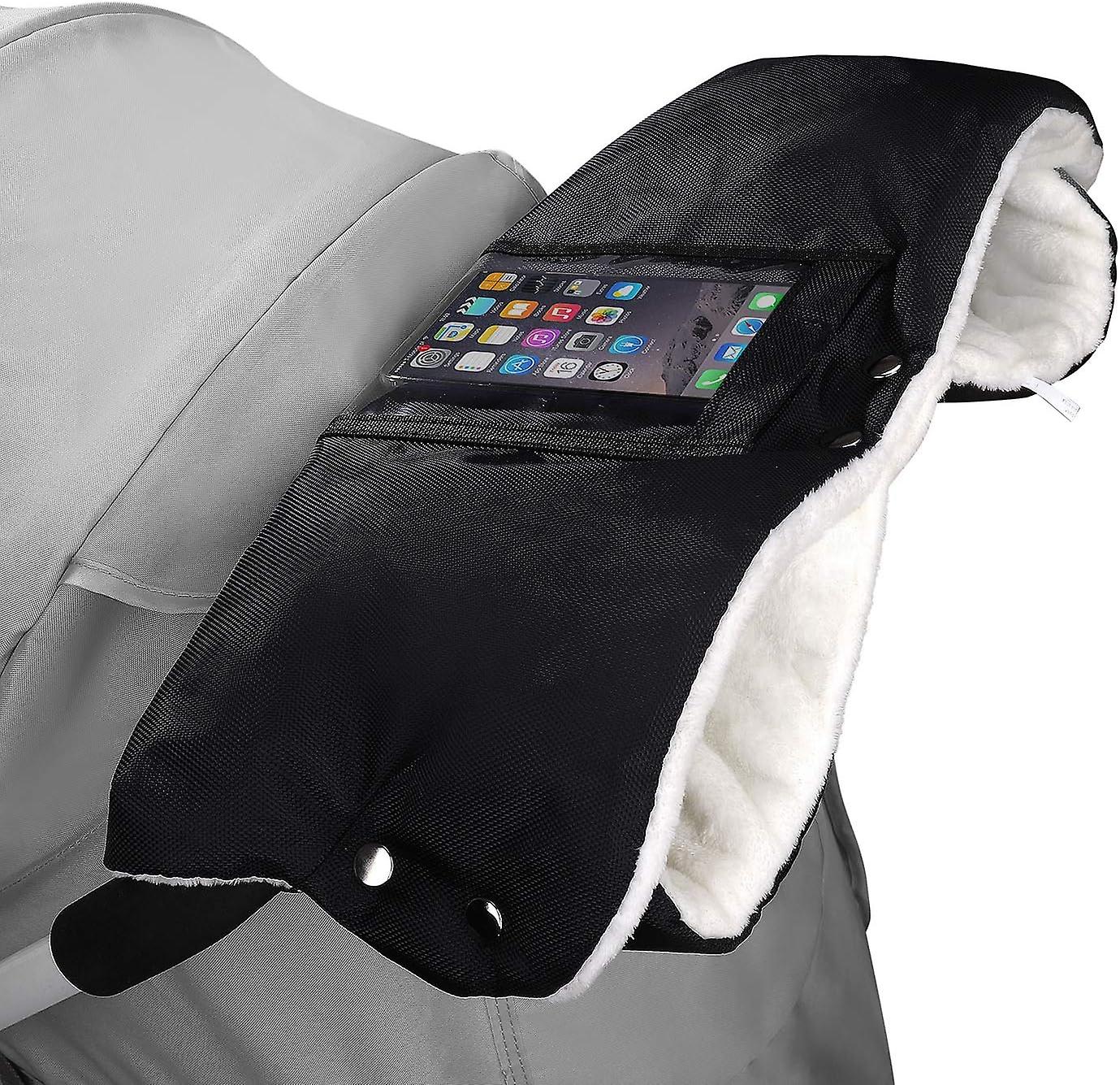 Stroller Gloves Soft Warm Windproof and Waterproof Stroller Mittens Winter Antifreeze Gloves with Phone Pouch Transparent, for Strollers and Buggies (