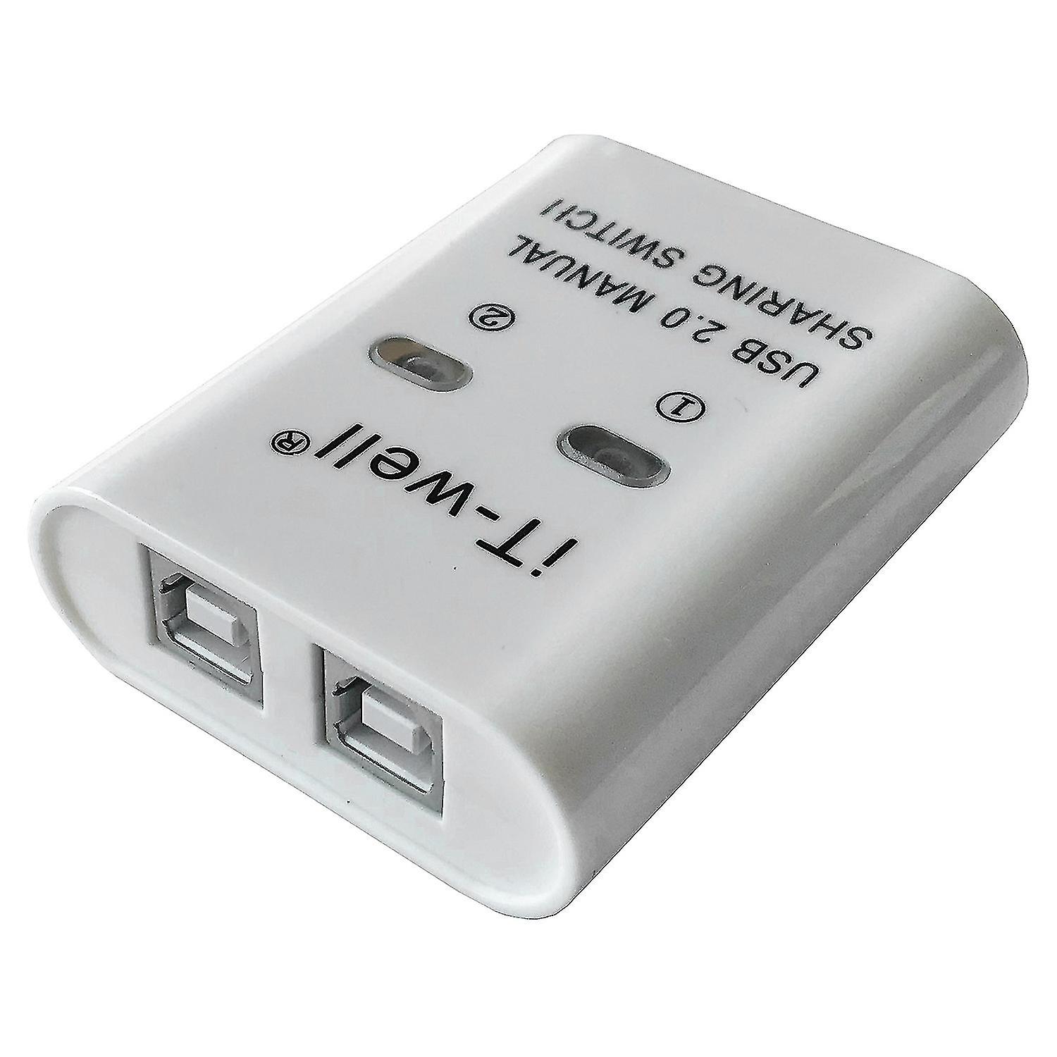IT-Well USB Printer Sharing Device, 2 in 1 Out Printer Sharing Device, 2-Port Manual Kvm Switching