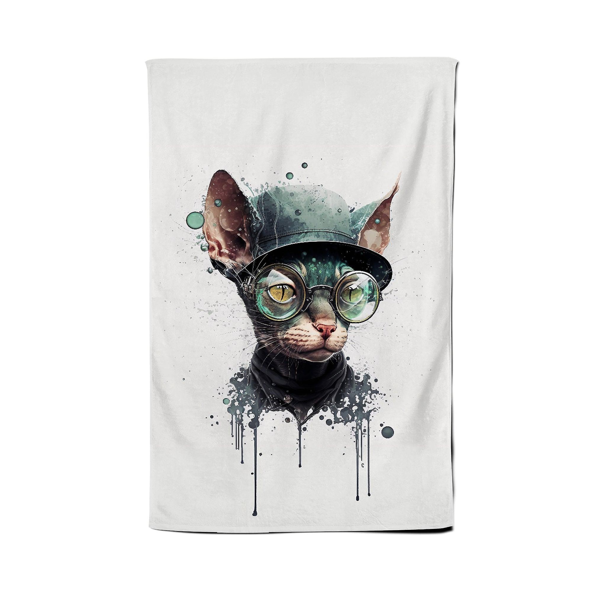 Cornish Rex Cat Splashart Tea Towel