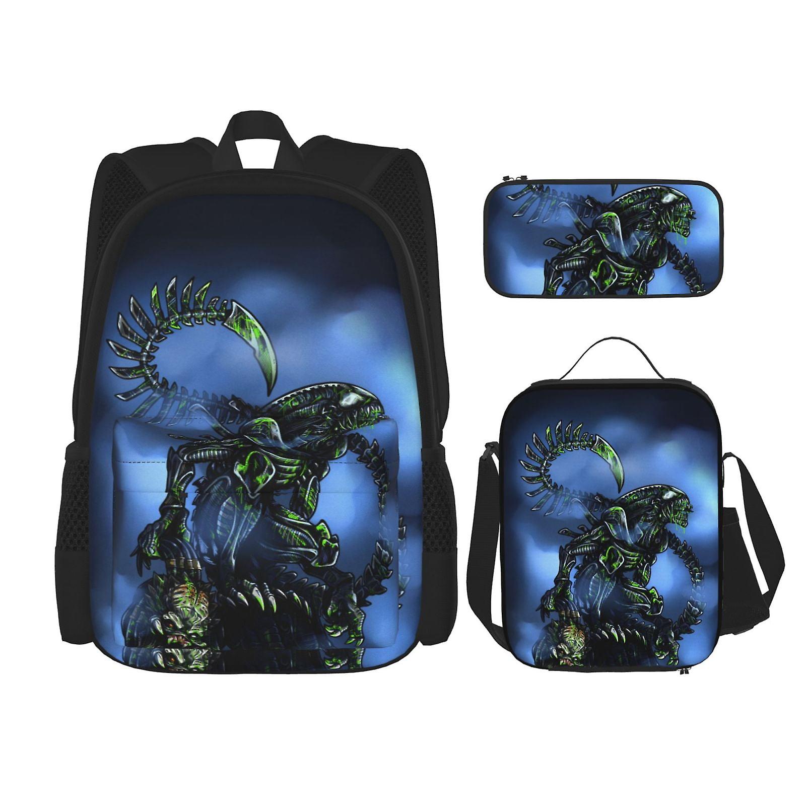 Alien vs Predator Funny Backpack Daypack for Work Anime Bag Notebook Bag Pencil Case Lunch Bag Combination