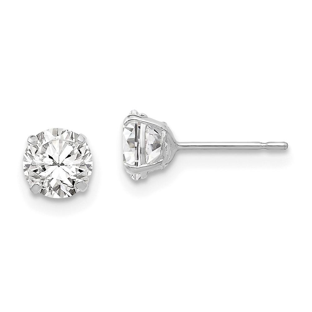 14K ホワイト ゴールド 5mm ラウンド キュービック ジルコニア ポスト イヤリング 5x5mm ワイド スタッド イヤリング 女性用 - .7 グラム