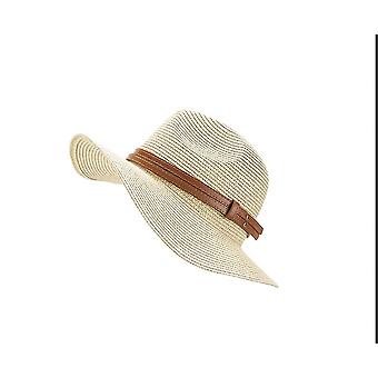 Women Straw Hat Folding Sun Hat Wide Brim UV Protection Hat with Yellow Belt for Outdoor Travel Beac