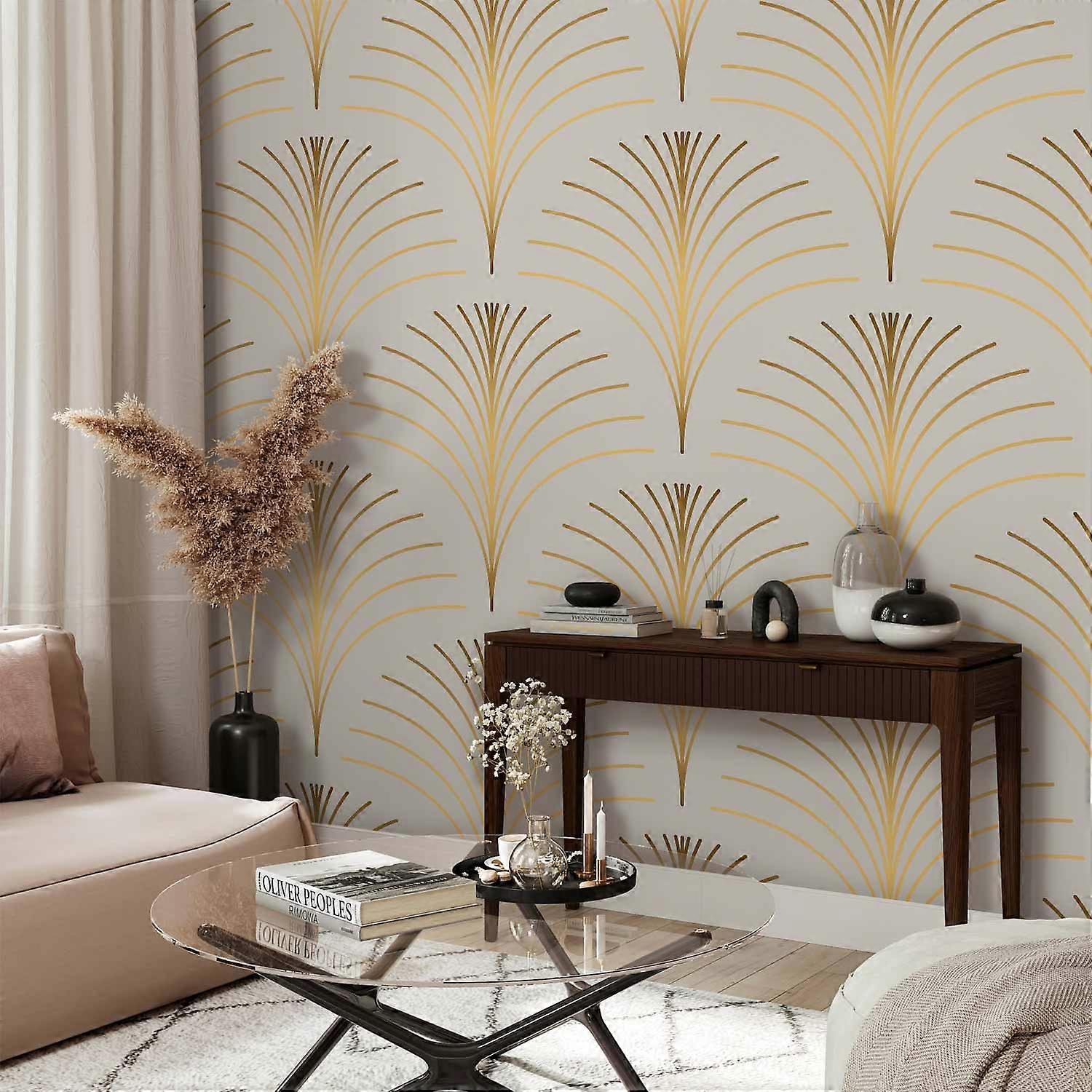 Self-adhesive Wall Mural - Gold Linear Pattern on Marble Background