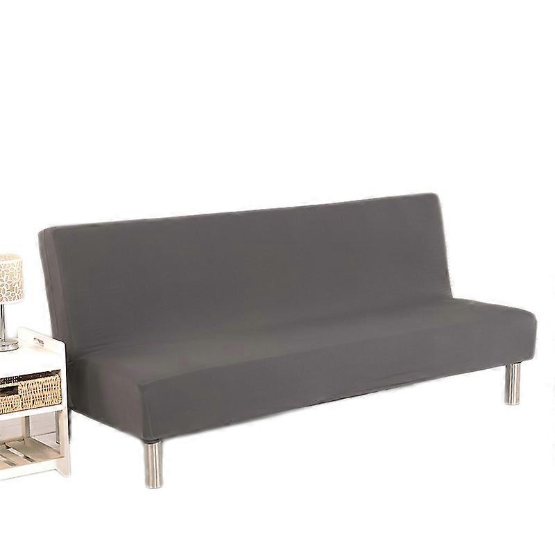 Solid Colour Armless Sofa Bed Cover Polyester Spandex Stretch Futon Slipcover 3 Seater 80" x 50" in (Gray)