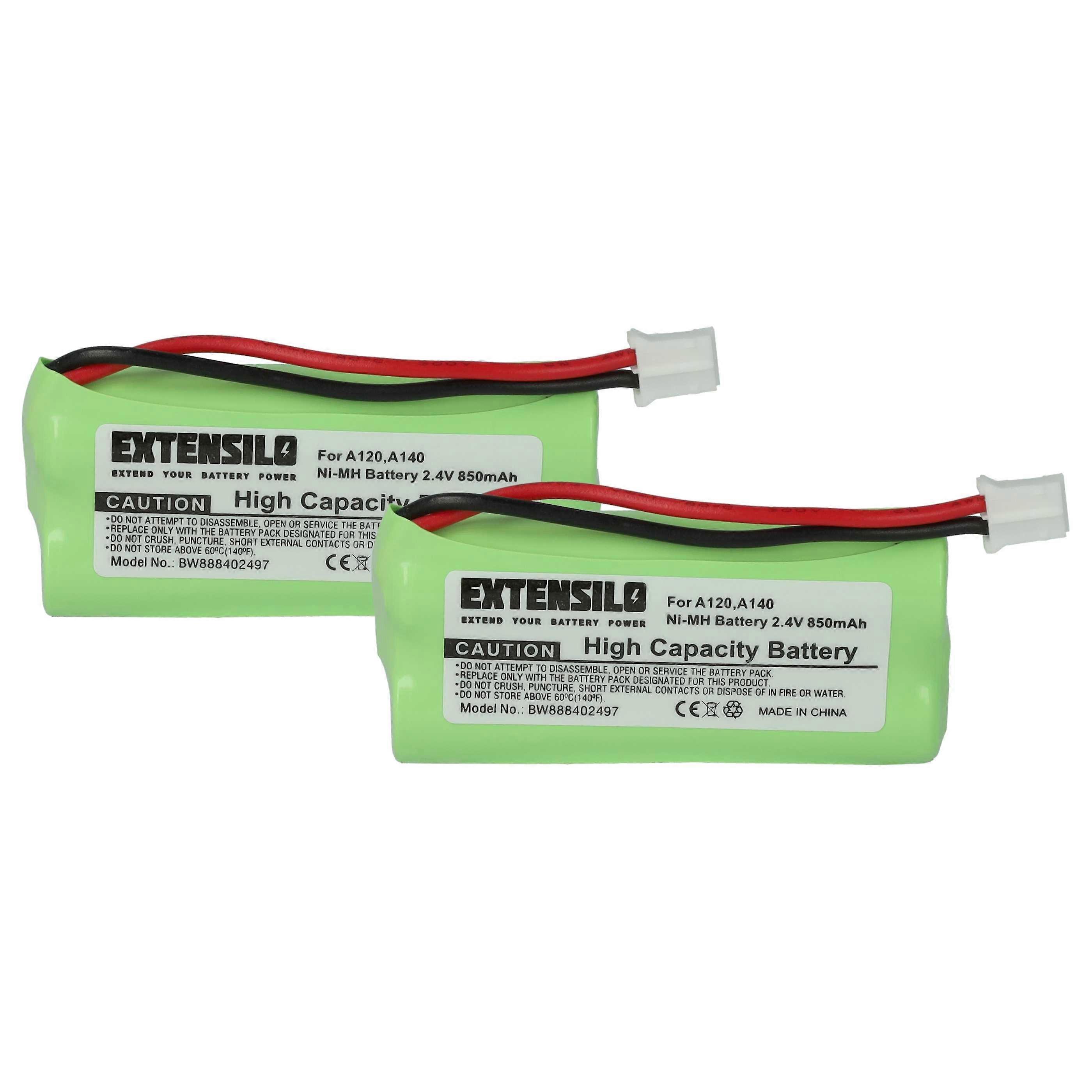 Batterie EXTENSILO 2x compatible avec le téléphone fixe sans fil Siemens Gigaset A245 WEIB, A260 DUO, A260 TRIO, A260, A26, A265 (850 mAh, 2,4 V, NiMH)