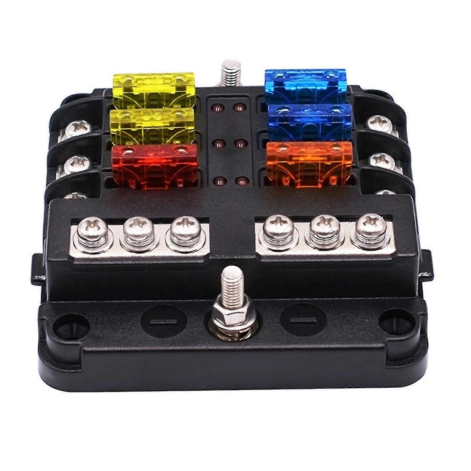 6-way Waterproof Fuse Block,with Led Indicator 12 Circuits With Negative Marine Fuse Box For Dc 12