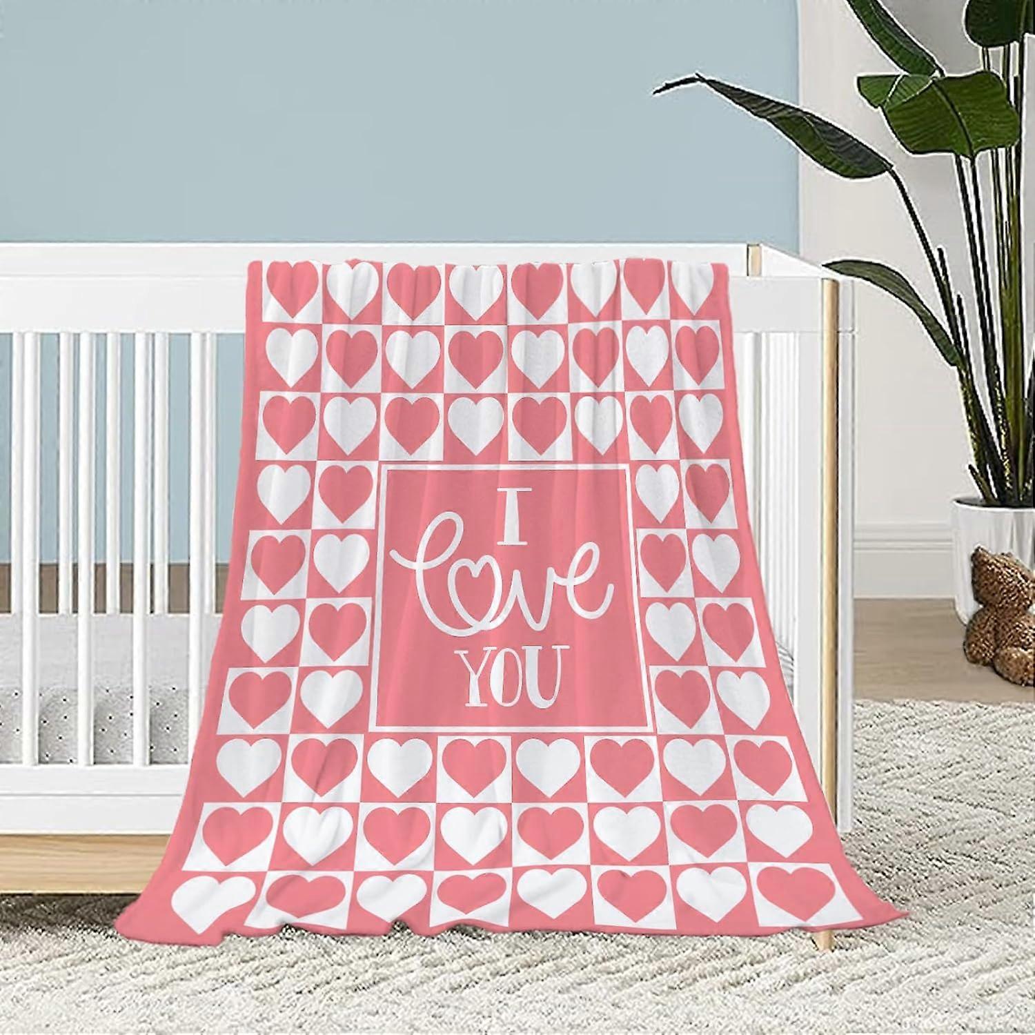 عيد الحب طفل رمي بطانية صغيرة وردية منقوشة الحب قلب بطانية صديقة زوجة زوجين هدية زفاف لينة مريحة خفيفة الوزن غامضة أفخم الصوف بلا