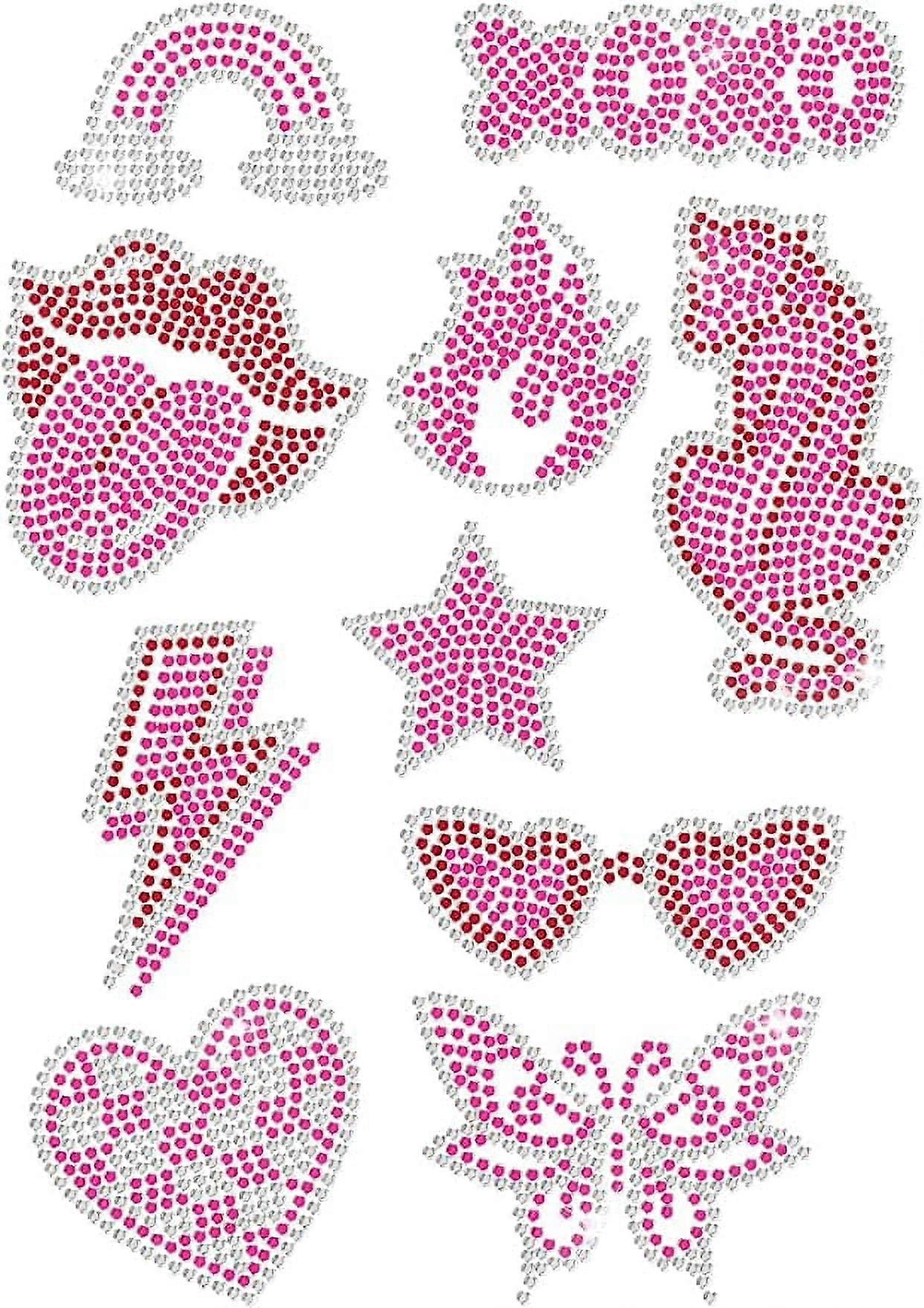 10Styles Pink Leopard Red Lip Rhinestone Iron on Hotfix