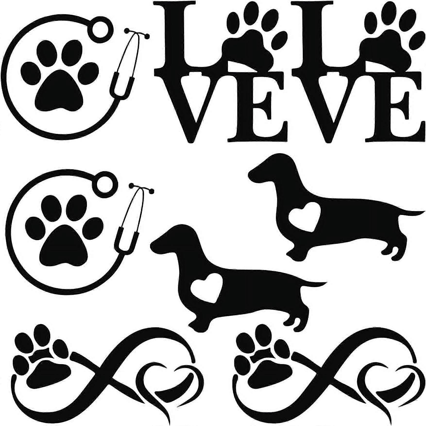 8 Sheets 4 Style Paw Prints Decal Self-Adhesive Black Dog Stethoscope Forever Heart Stickers for Cars Love with Paw Window Decals for Bumper Computer