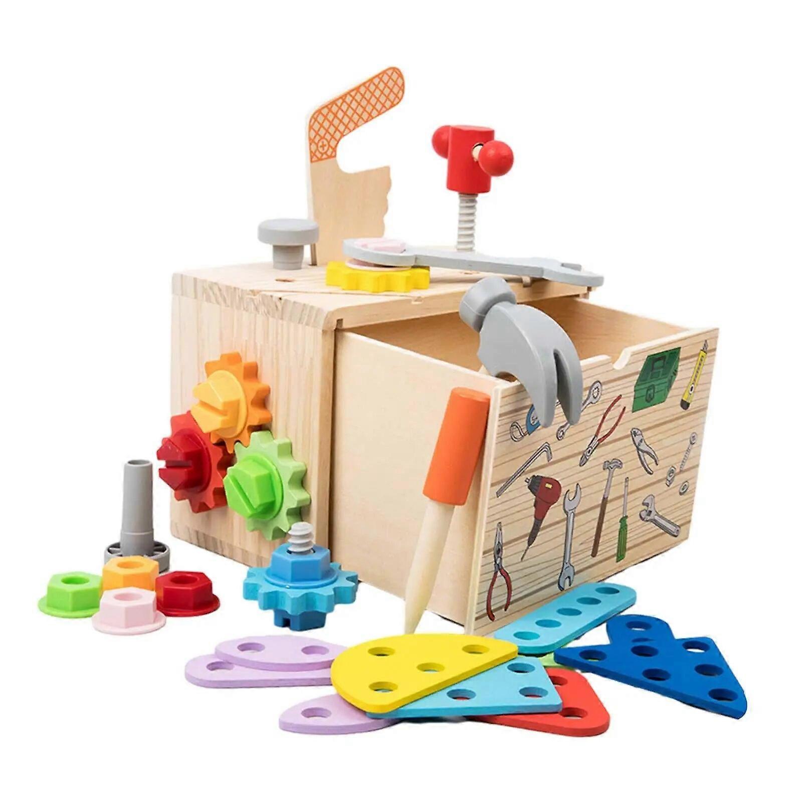 Wooden Toolbox Toy DIY Pretend Play Construction Toy for New Year Girls Boys