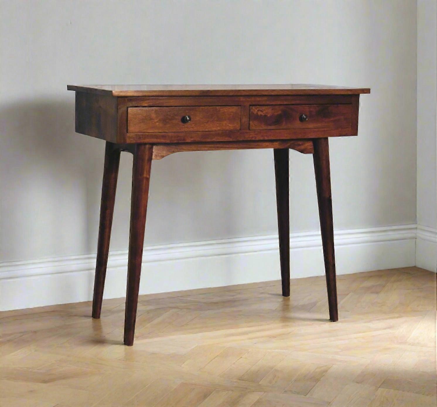 Dark Tone Wood Console Table With 2 Drawers