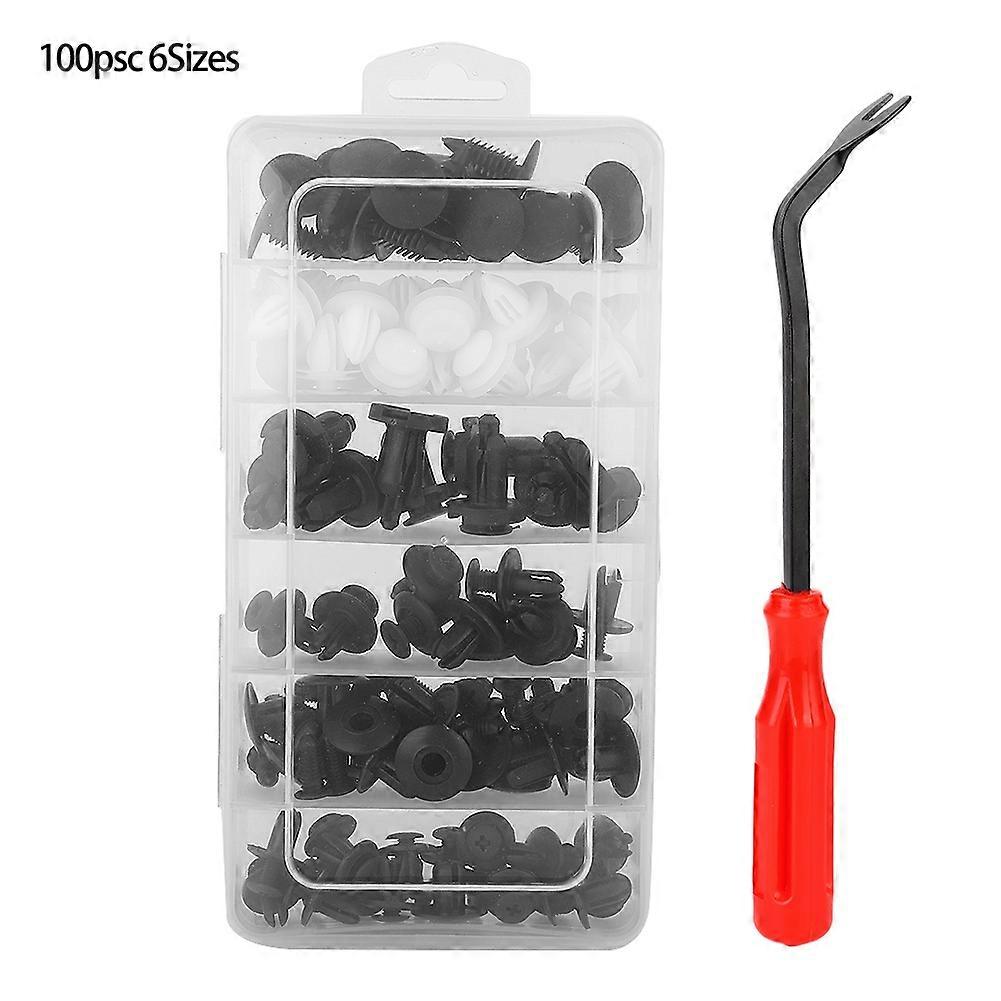 100 Pcs 6 Different Sizes Car Body Plastic Pin Push Rivet Fasteners Trim Panel Kit