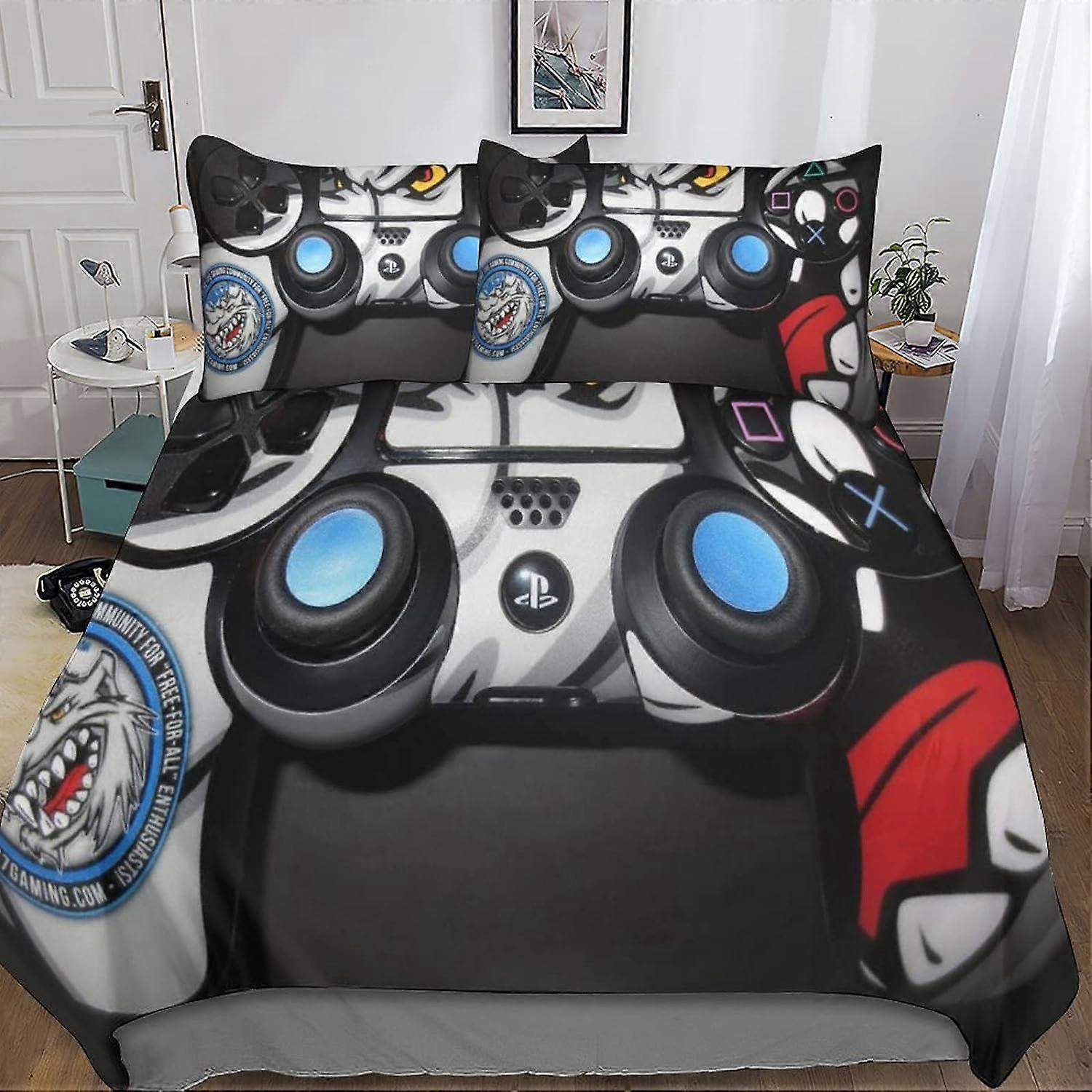 Gamepad Bedding Set Game Controller Duvet Cover & Pillowcases 3D Microfiber with Zipper Closure 3 Pcs Pillowcases Suitable for Boys and Girls Double