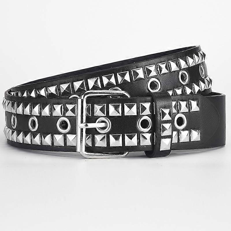 Unisex square bead orange eyelet PU belt trendy high-end wear with belt pants