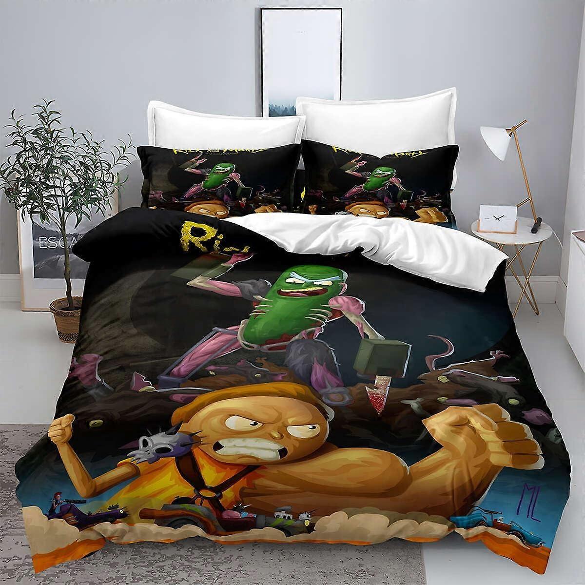 i62 Povlečení na přikrývku Rick 3D tištěné přikrývky a povlak na morty 3dílná sada povlečeníMěkký hypoalergenní, snadno udržovatelný povlak na přikrývku pro dekoraci ložního prádla, plný jm62