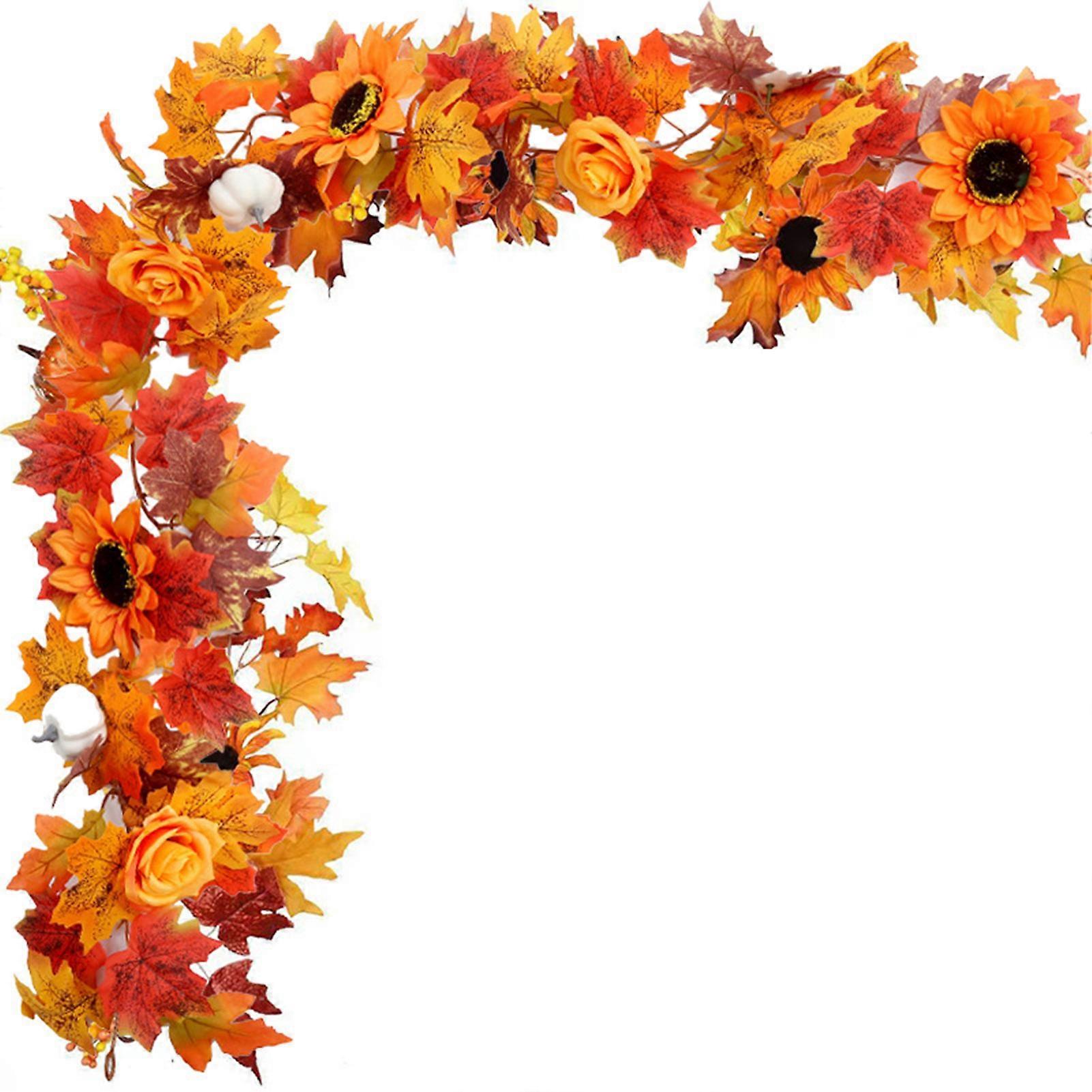 Autumn Wreath for Front Door Simulation Red Maple Leaf Rattan-Vines Seasonal Home Party Decorations