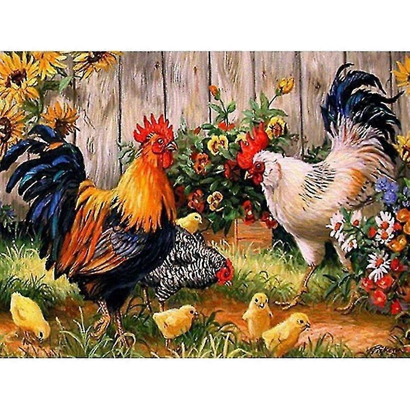 Full Dimond Diamond Painting Rooster Hen Chicken Broderie Cross Stitch Diamond Mosaic Image complète du décor en strass