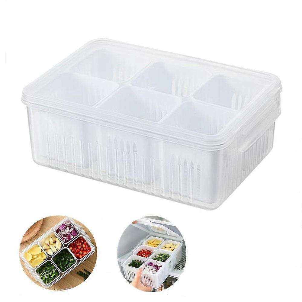 6 Grid Divided Vegetable Fruit Container with Lid Portable Appetizer Tray Snack Platters Organizer