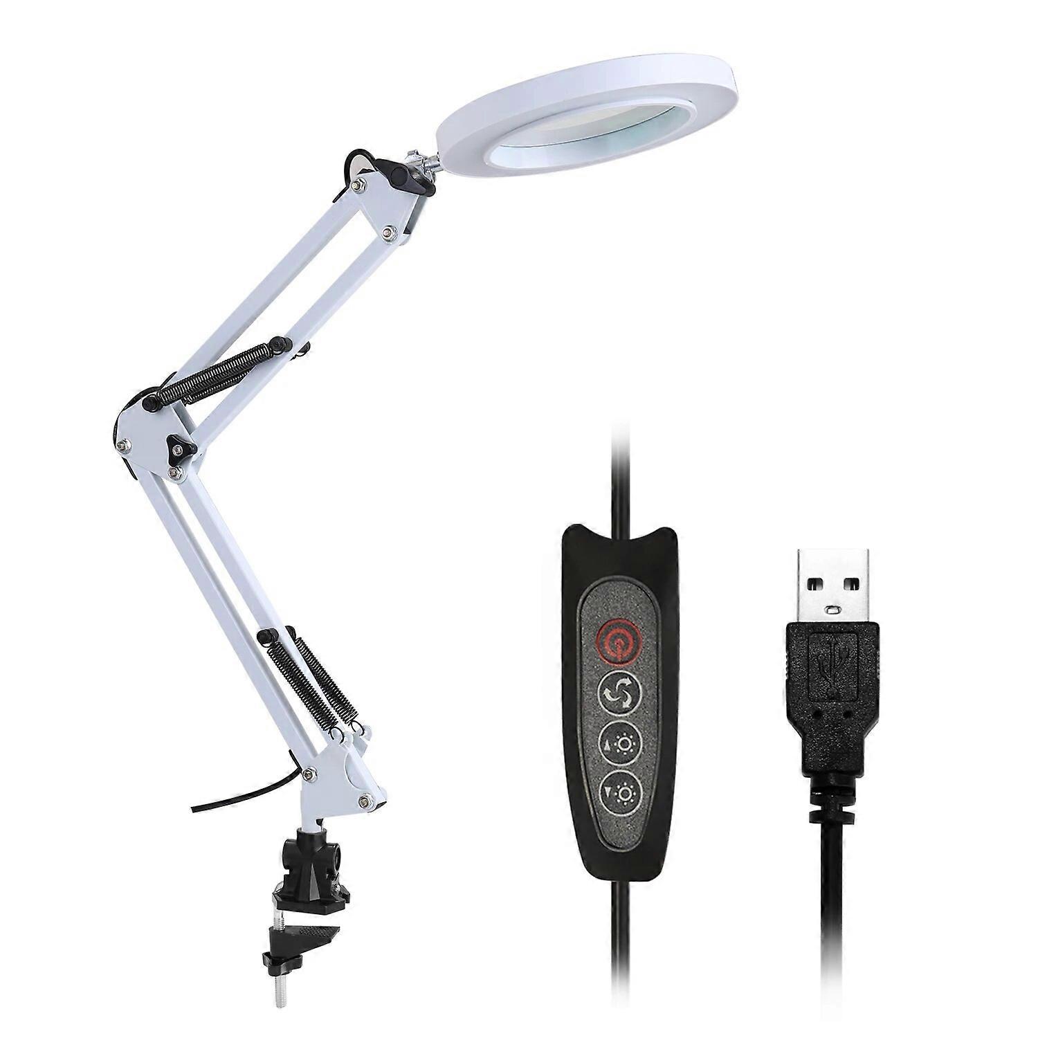 5X Magnifying Glass Desk Lamp Magnifier LED Light Foldable Reading Lamp with Three Dimming Modes USB Power Supply