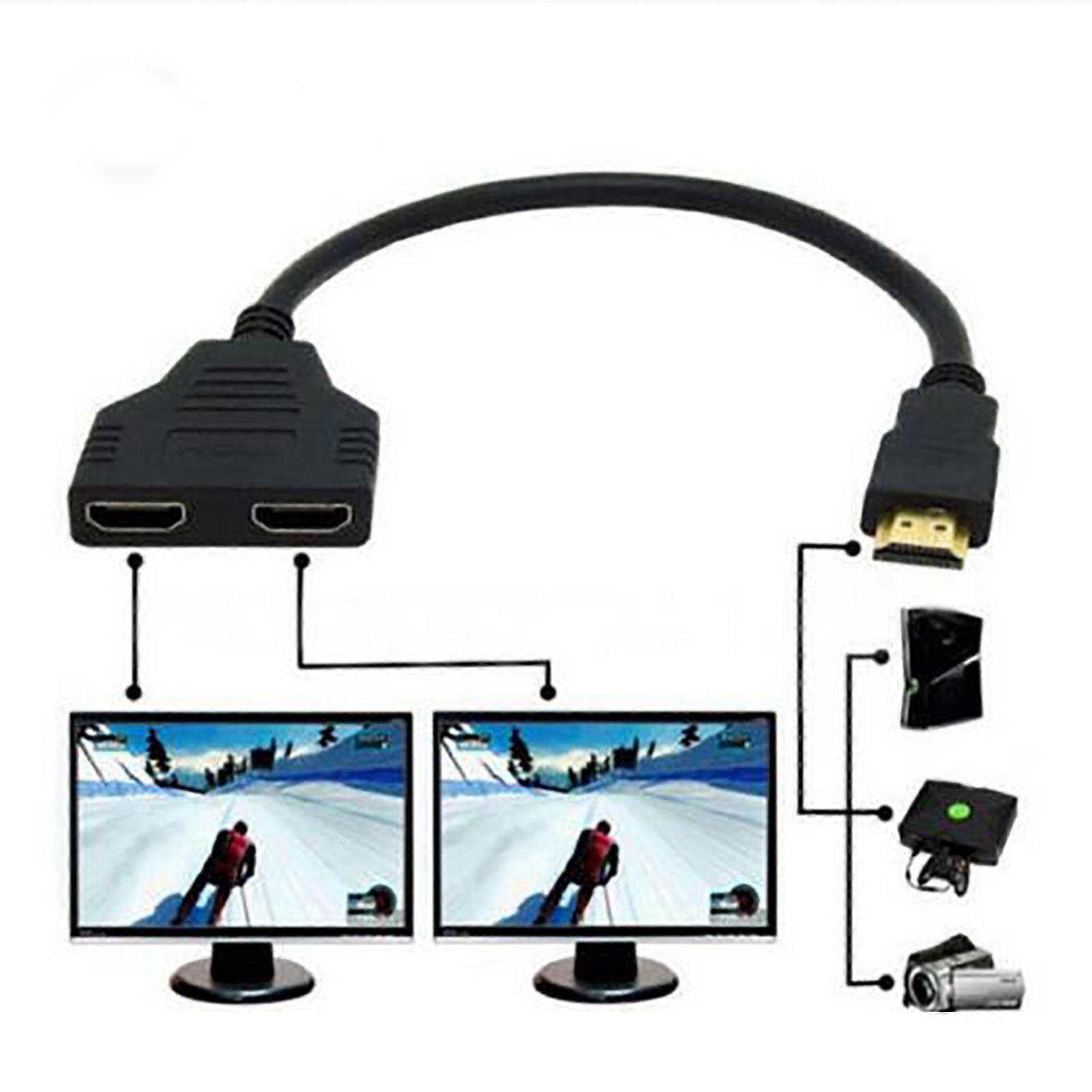 Novo cabo HDMI Splitter 1 macho para dual HDMI 2 fêmea Y adaptador divisor