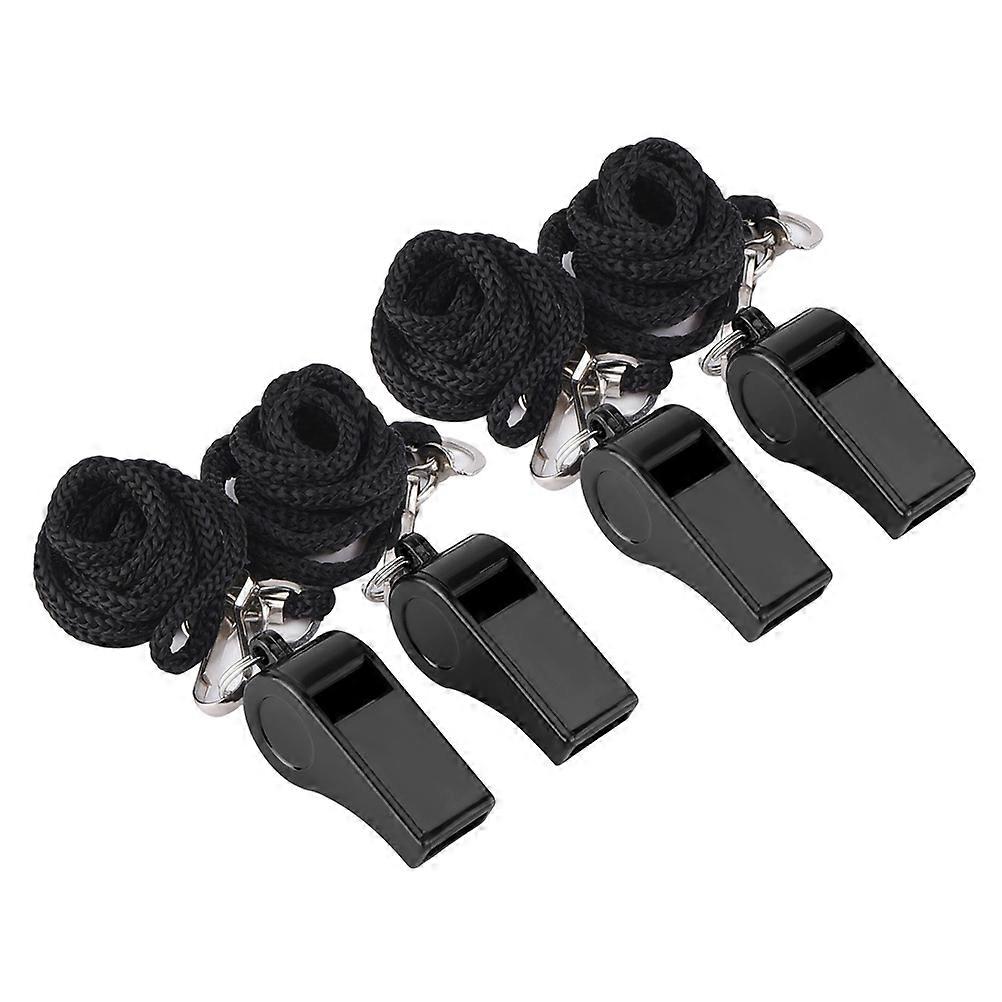 4 Pcs Portable Whistles Emergency Survival Whistles First Aid Whistles with Lanyard for Football Officials Referee (Black)