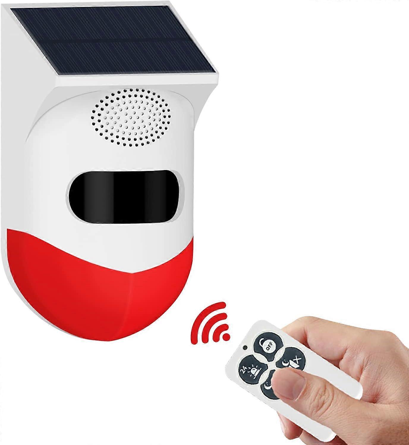 Bewegingssensor op zonne-energie Bewegingssensor voor binnen buiten met afstandsbediening, draadloze infraroodaanwezigheidsdetector, 100 dB geluid en IP67 waterdicht, Al