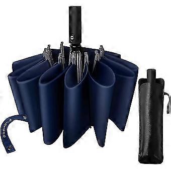 Folding Travel Windproof Umbrella, 12 Ribs Reverse Auto Open/close Rain Umbrella, Portable