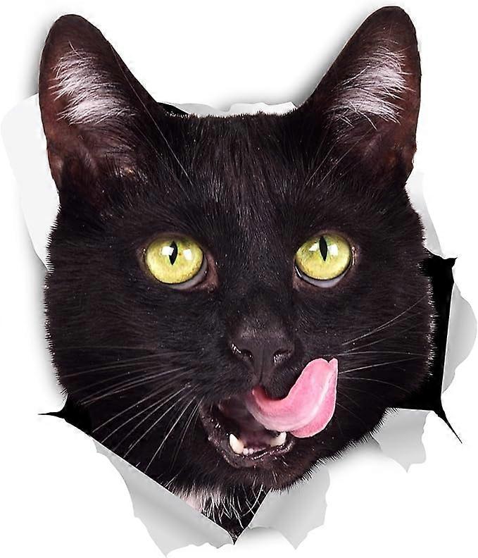 3D Cat Stickers | 2 Pack | Hungry Black Cat Decals for Wall - Stickers for Bedroom - Fridge