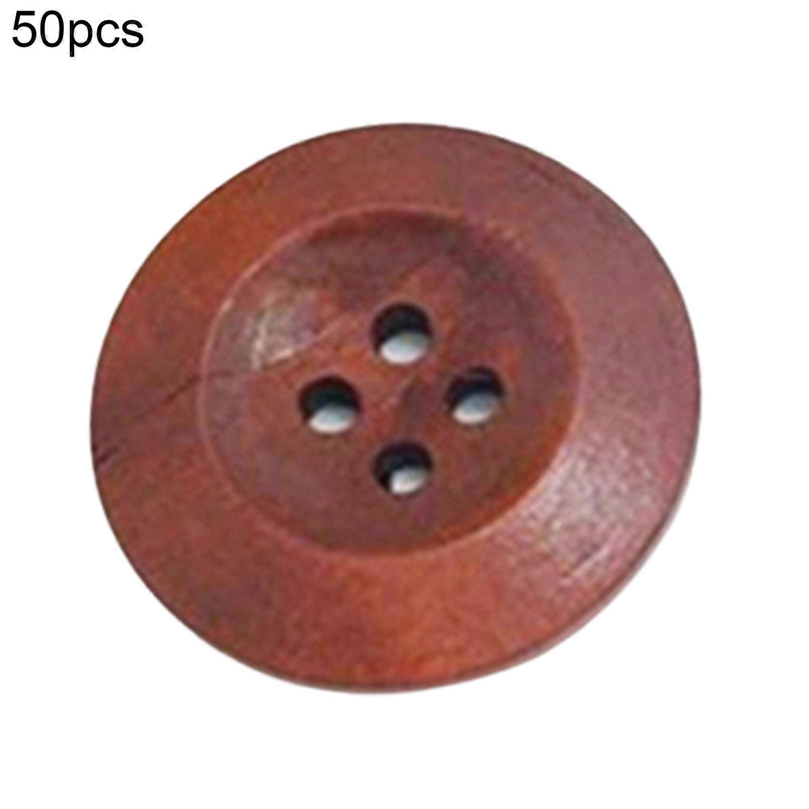 50Pcs Button 4 Holes Non-burr Wood Decorative Wooden Buttons for Crafting