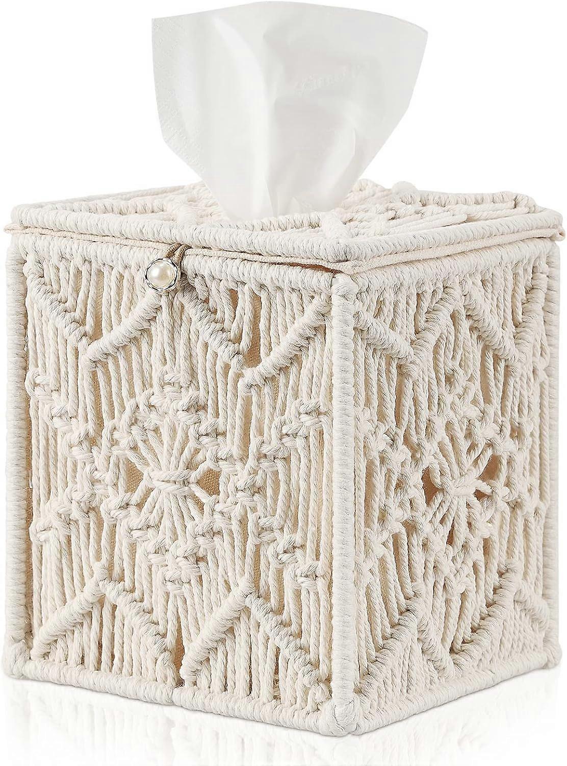 Tissue Box Cover Boho Decor Square Paper Tissue Holder with Buckle