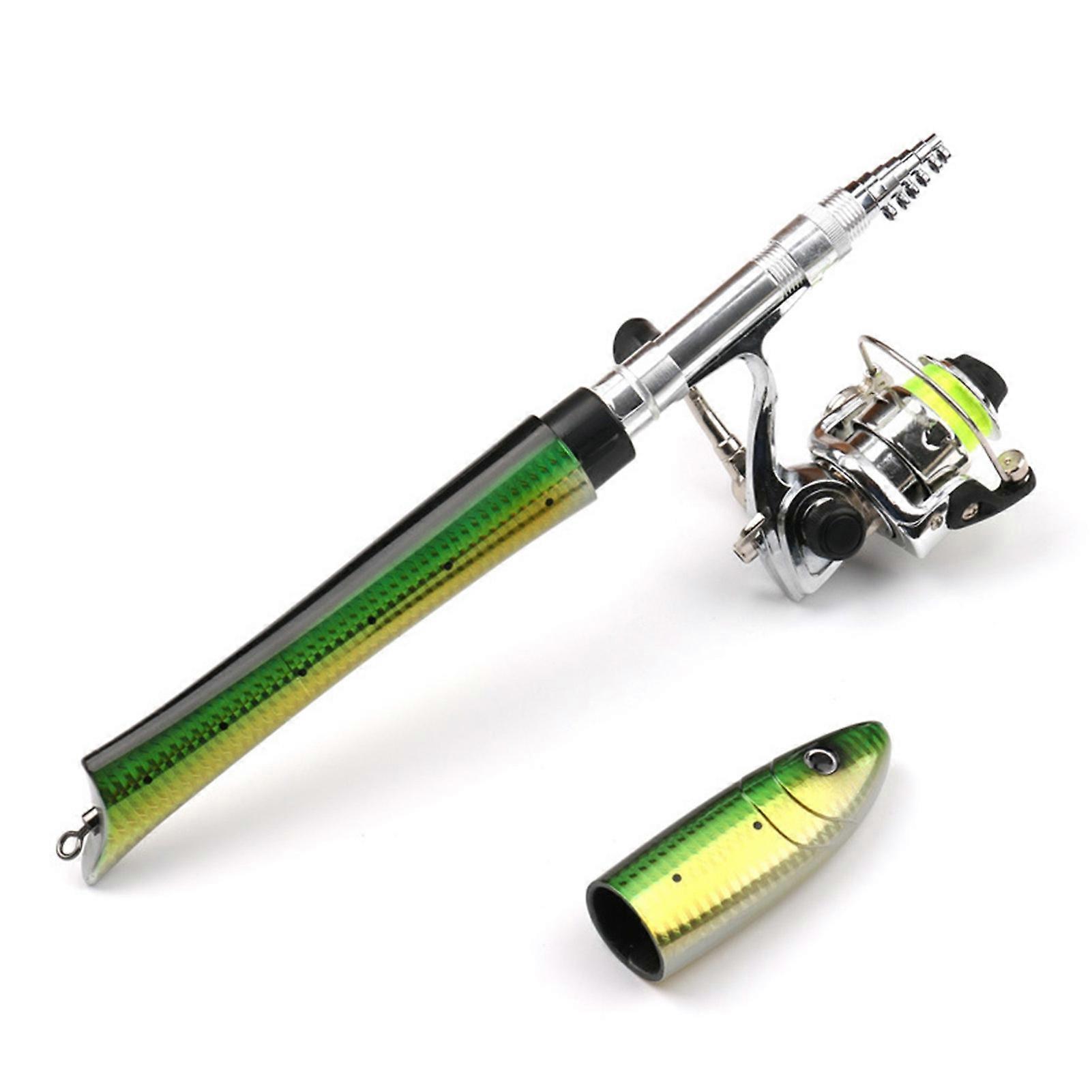 Kaesi 1.6m Portable Carbon Fish Shape Telescopic Fishing Rod Pole Spinning Reel Kits