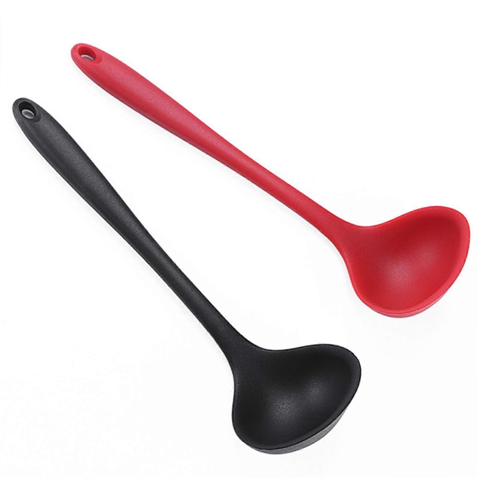 2Pcs Heat Resistant Silicone Ladle Spoon Long Handle Hanging Hole Non-Stick Mixing Spoon Kitchen Cooking Utensils Baking Tool KAESI